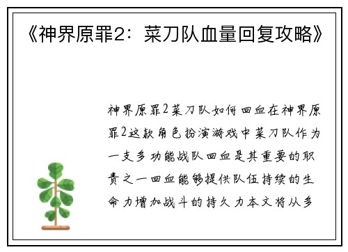 《神界原罪2：菜刀队血量回复攻略》